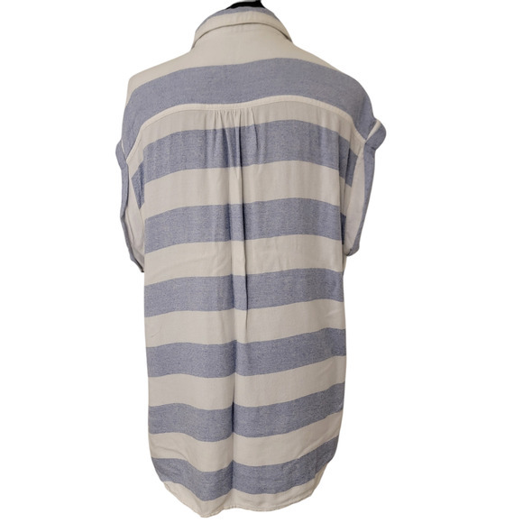 Rails Striped Button Collar Cap Sleeve Beachy Coastal Nautical Fisherman Blue - Picture 2 of 14